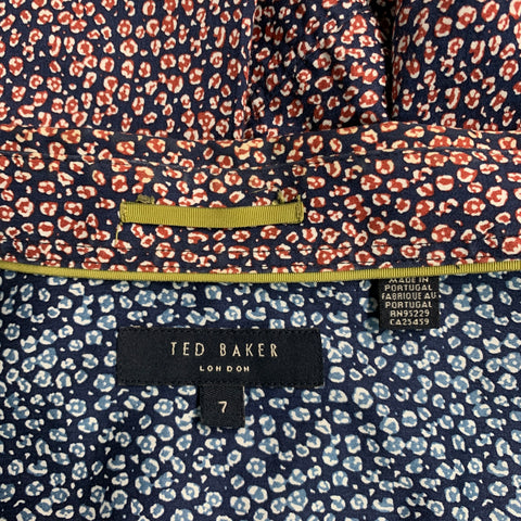 TED BAKER Size XL Navy Red Animal Print Cotton Button Up Long Sleeve Shirt
