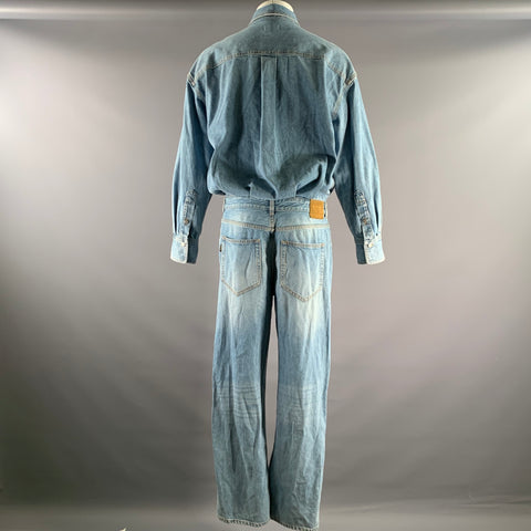 HAIKURE Size L Blue Light Blue Contrast Stitch Cotton Blend Jumpsuits & Overalls