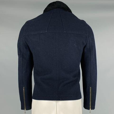 ALLSAINTS Size XS Navy Black Wool Blend Zip Buttons Jacket