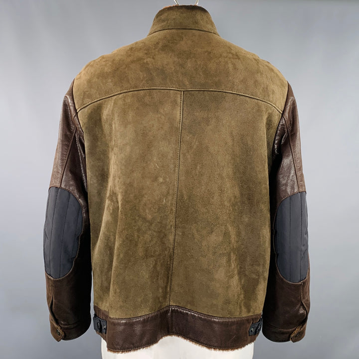 ZEGNA SPORT Size XXL Brown Suede Leather Shearling Jacket