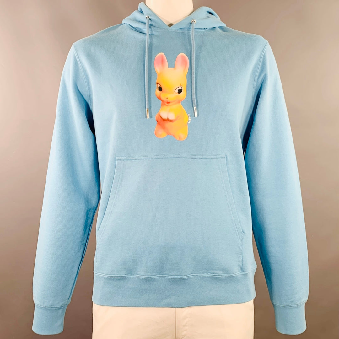 SANDRO Size L Blue Orange Bunny Cartoon Cotton Hoodie Sweatshirt