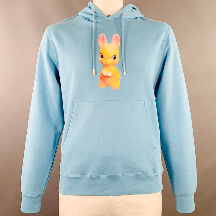 SANDRO Size L Blue Orange Bunny Cartoon Cotton Hoodie Sweatshirt