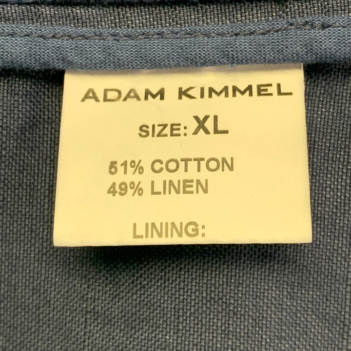 ADAM KIMMEL Size XL Blue Cotton Linen Notch Lapel Suit
