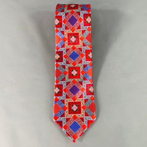 ERMENEGILDO ZEGNA Red Blue Squares Silk Satin Tie