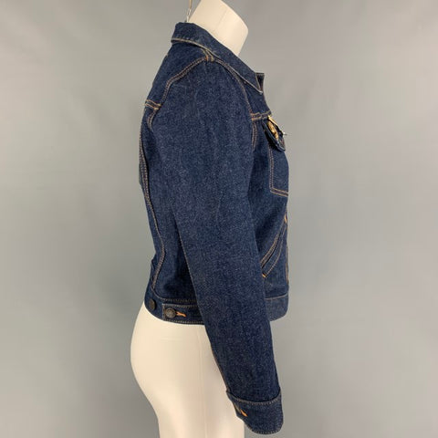 MARC JACOBS Size M Indigo Denim Contrast Stitch Pins Jacket