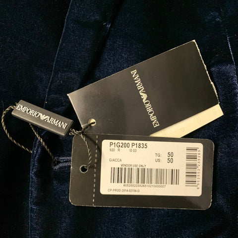 EMPORIO ARMANI Size 40 Navy Velvet Acetate Viscose Sport Coat