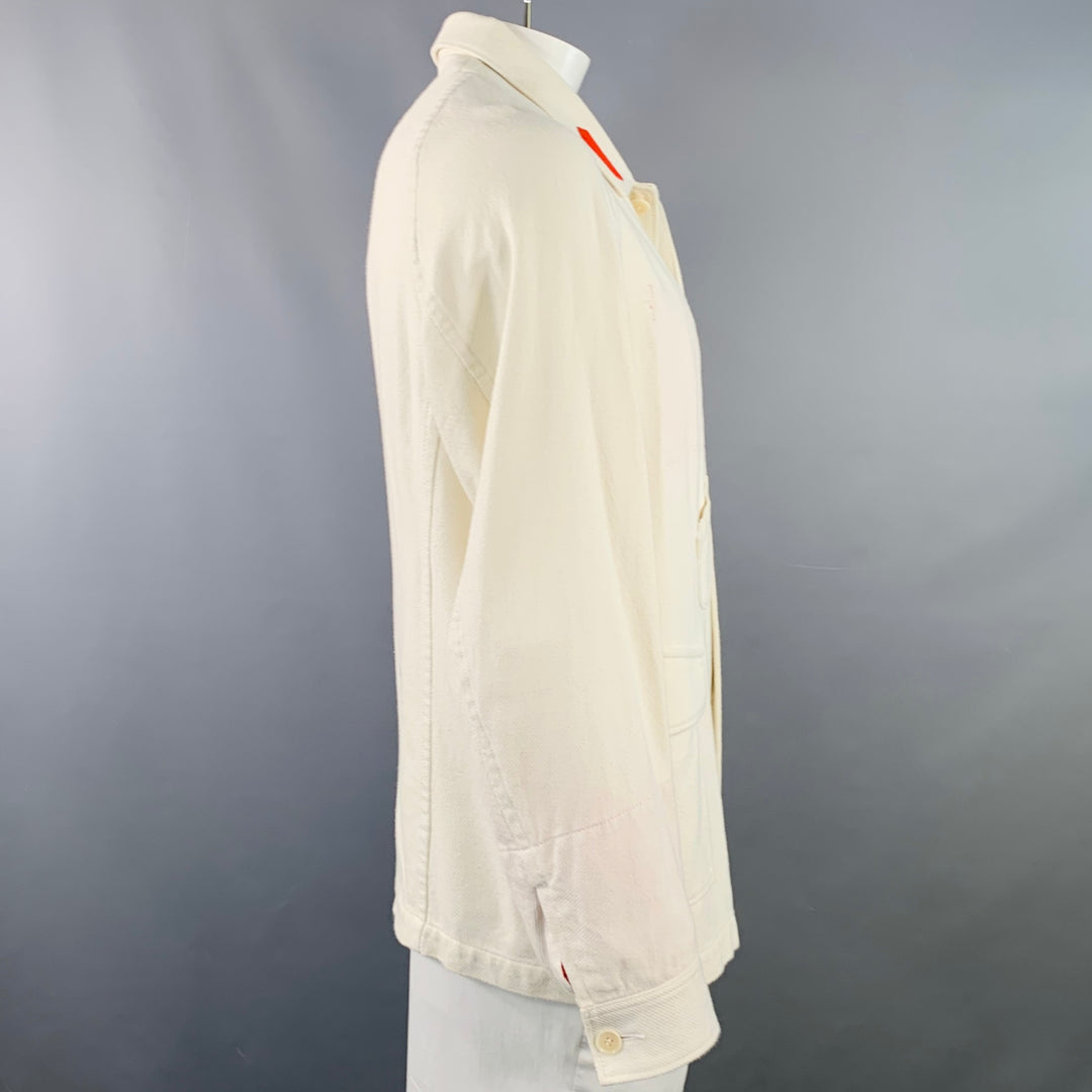 UNDERCOVER Size XL White Red Twill Cotton Contrast Trim Chore Jacket