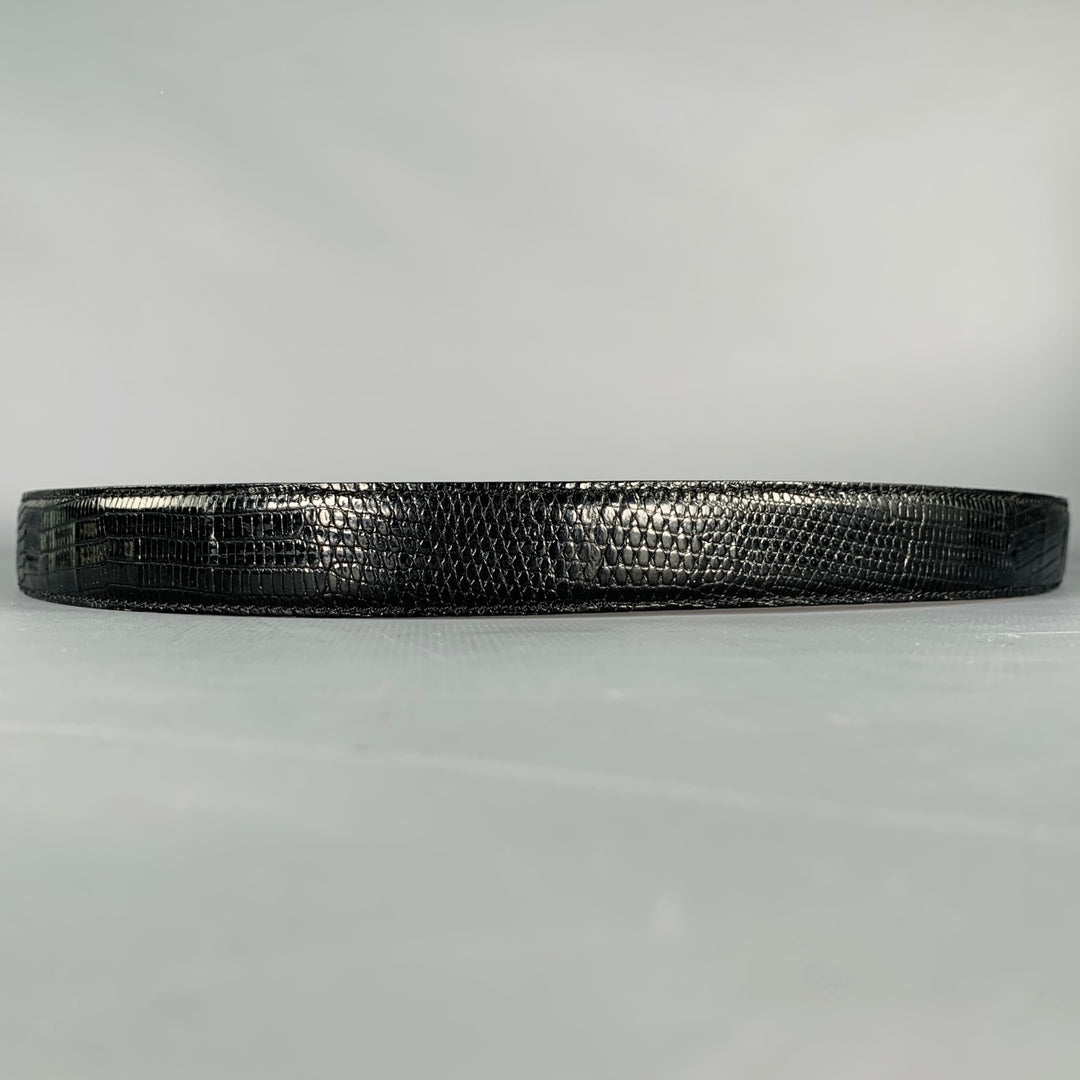 SAKS FIFTH AVENUE Size 40 Black Gold Lizard Leather Brass  display picture 2