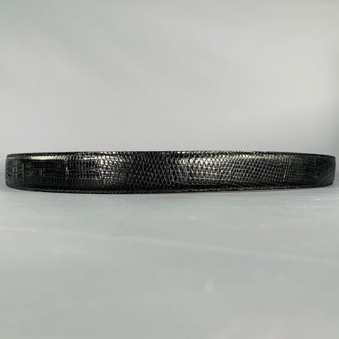 SAKS FIFTH AVENUE Size 40 Black Gold Lizard Leather Brass Belt
