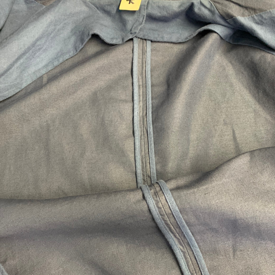 ADAM KIMMEL Size XL Blue Cotton Linen Notch Lapel Suit