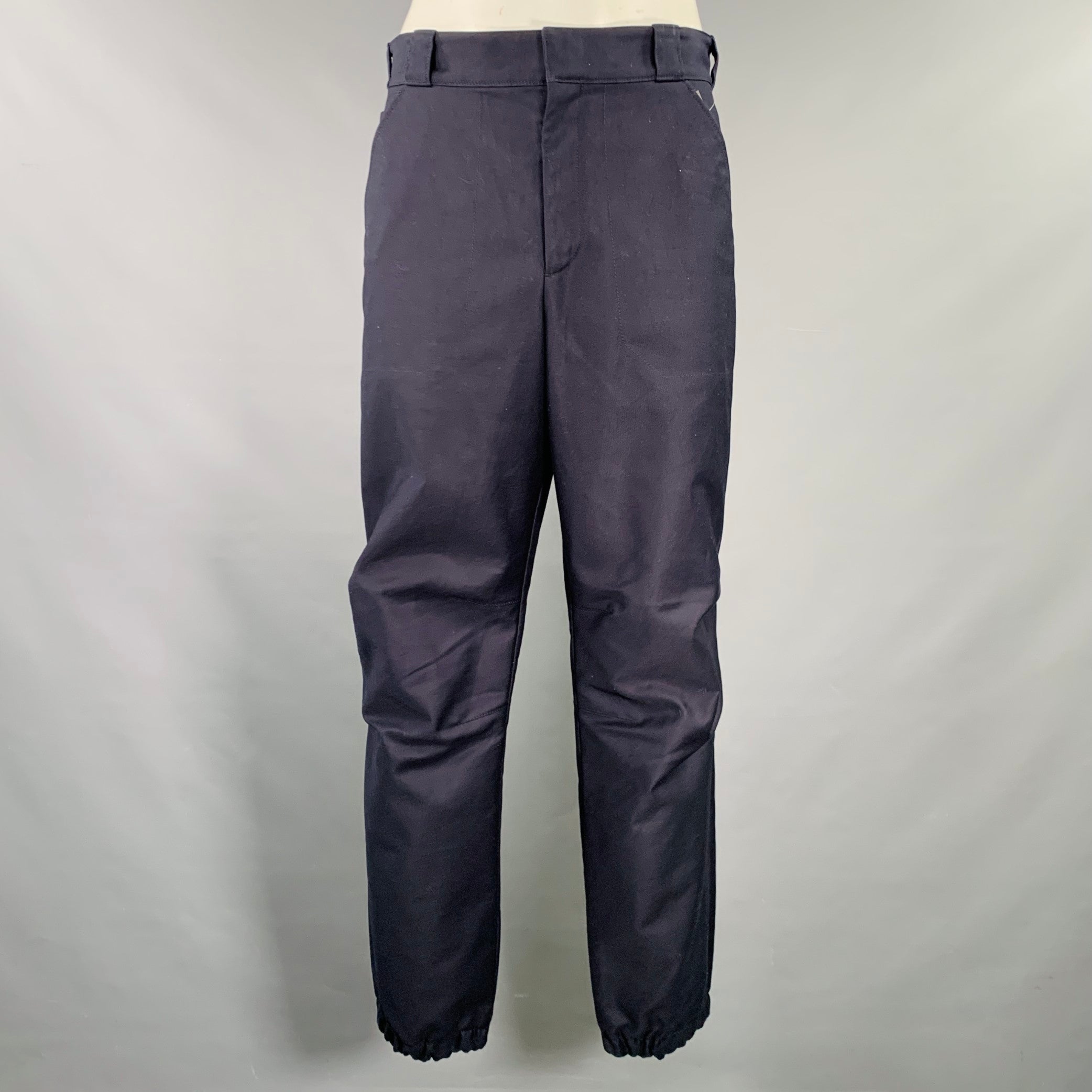 パンツ 00s PRADA cotton slacks dark navy PRADA Size 34 Navy Cotton Twill Elastic Cuffs Casual Pants – Sui