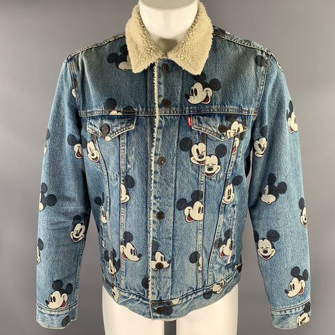 LEVI'S Size M Blue Cotton Sherpa Denim Mickey Trucker Jacket