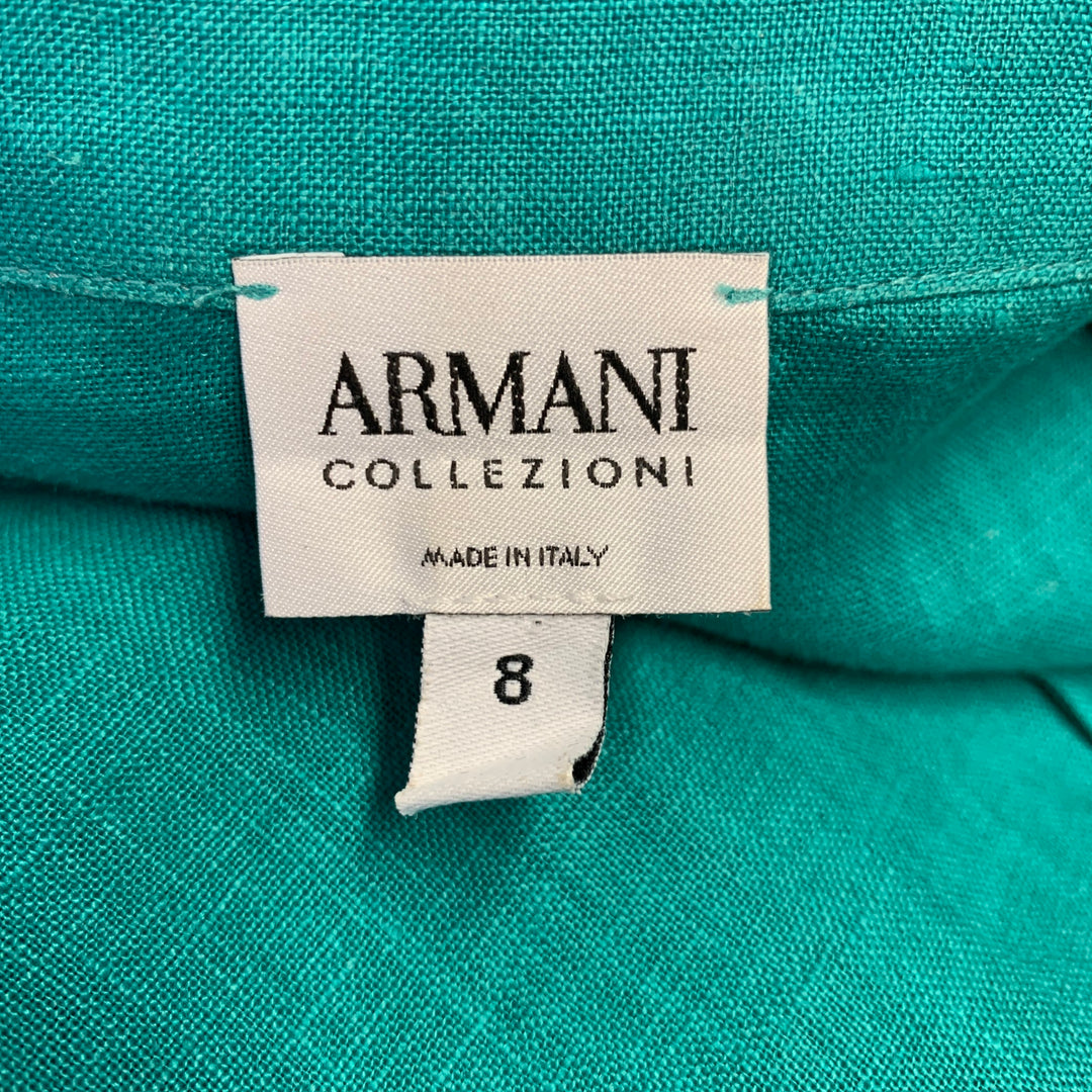 GIORGIO ARMANI Size 8 Teal Linen 3/4 Sleeves Shirt