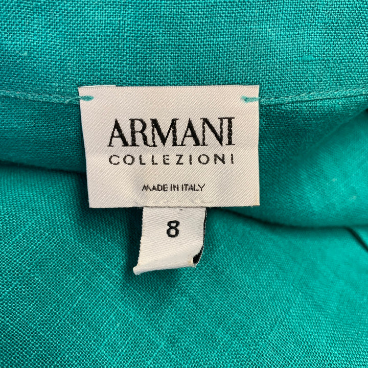 GIORGIO ARMANI Size 8 Teal Linen 3/4 Sleeves Shirt