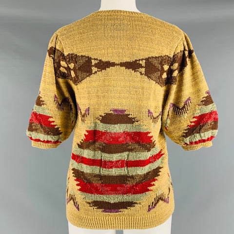 RALPH LAUREN Size L Multi-Color Linen Blend Knitted V-Neck Casual Top