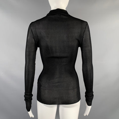SAINT LAURENT Size M Black Silk Ribbed Turtleneck Casual Top