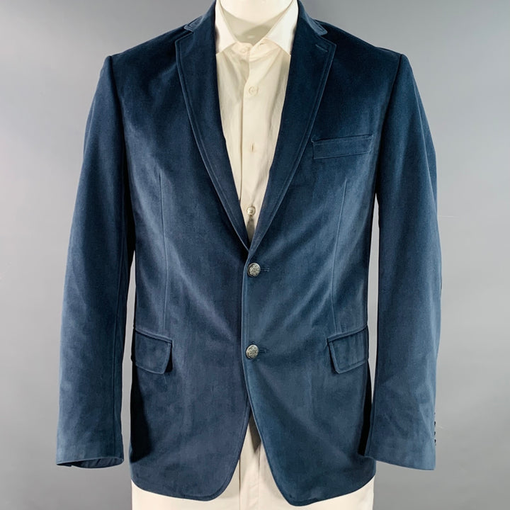 MICHAEL by MICHAEL KORS Size 42 Regular Blue Brown Velvet Elbow Patches Sport Coat