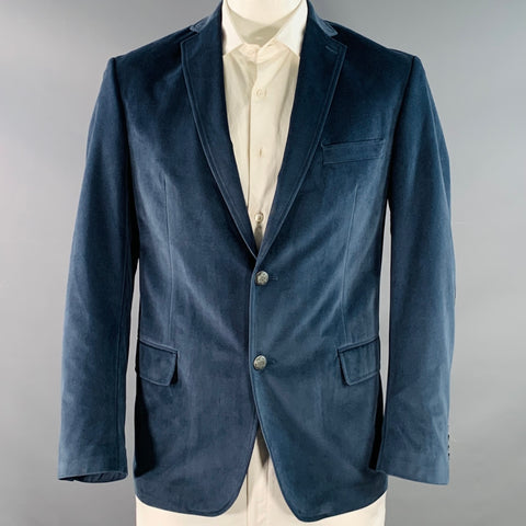MICHAEL by MICHAEL KORS Size 42 Regular Blue Brown Velvet Elbow Patches Sport Coat