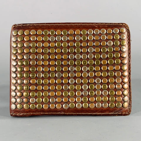 DIESEL Brown Brass Studded Leather Wallet