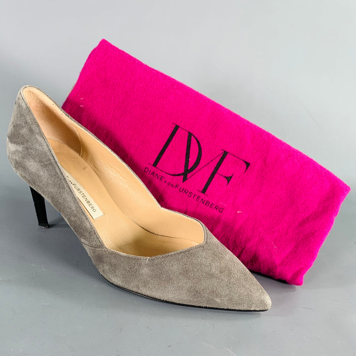 DIANE VON FURSTENBERG Size 6 Grey Black Suede Pointed Toe Pumps