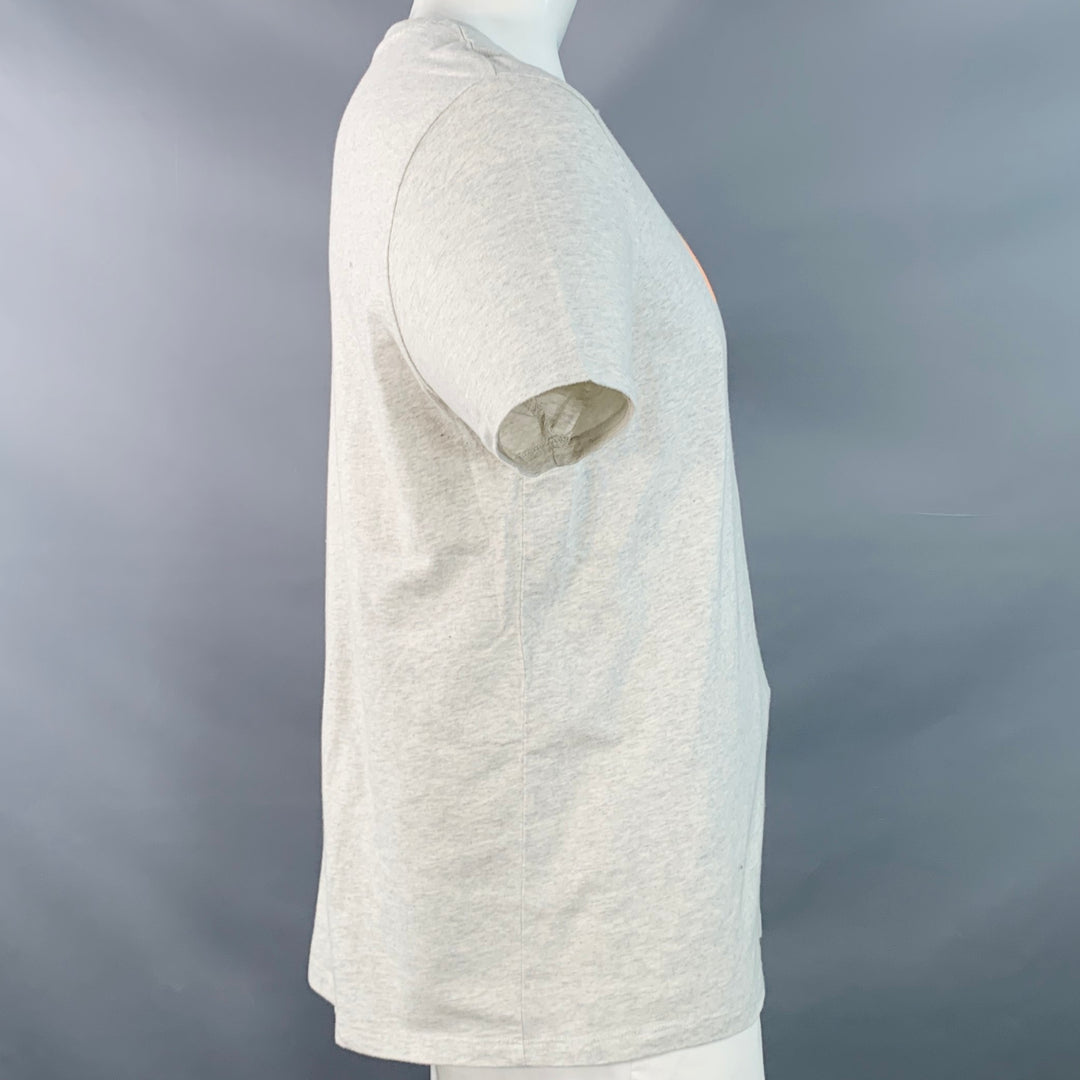A.P.C. Size XL Heather Grey Orange Cotton Logo Crew Neck T-shirt