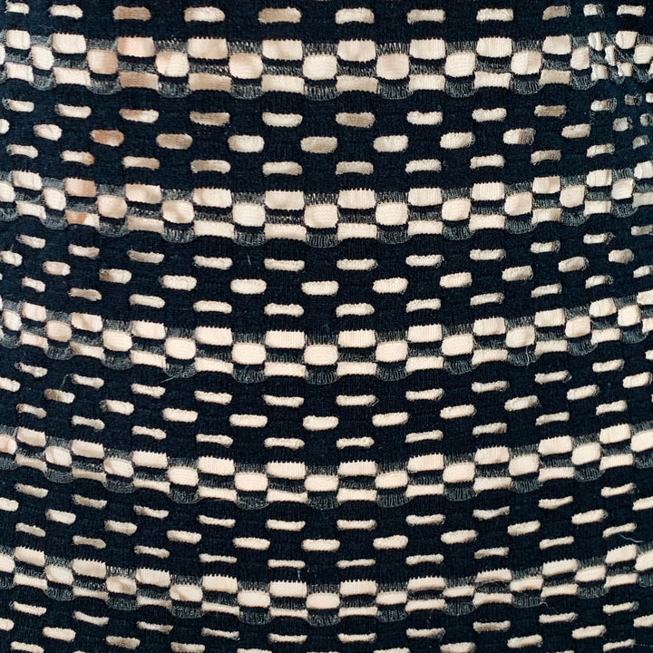 ESCADA Size L Black Nude Viscose Blend Textured Stripe 3/4 Sleeves Scoop Neck Casual Top