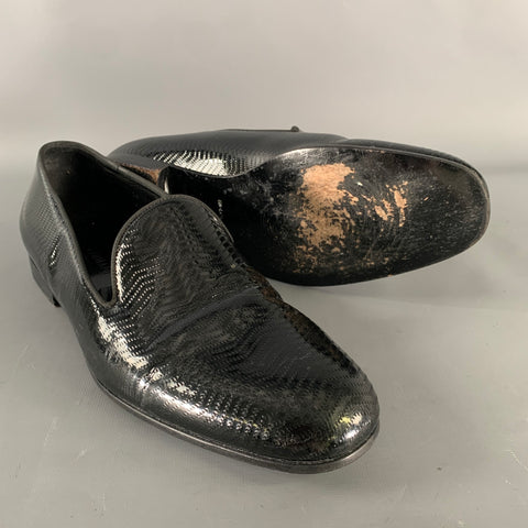 GIORGIO ARMANI Size 11 Black Textured Leather Slip On Loafers