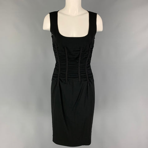 DOLCE &amp; GABBANA Taille 6 Robe de cocktail sans manches froncée en mélange d'acétate noir