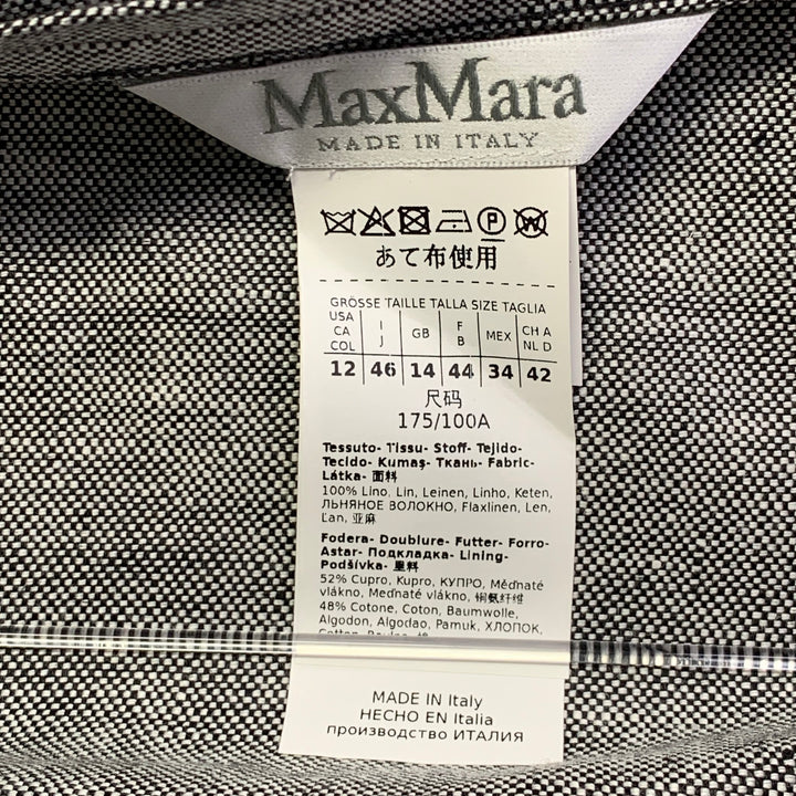 MAX MARA Size 12 Grey Heather Linen Notch Lapel Jacket Blazer