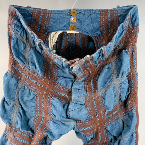 VIVIENNE WESTWOOD Vintage Size 32 Alien Blue Brown Plaid Cotton Wool Casual Pants