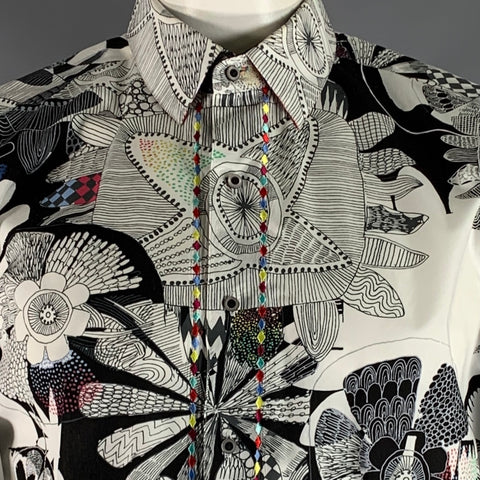 ROBERT GRAHAM Size L White Multi-Color Print Cotton Button Up Long Sleeve Shirt