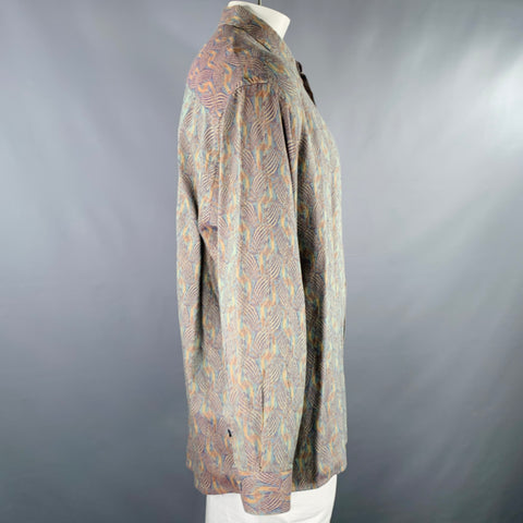 JHANE BARNES Size XL Blue Yellow Abstract Cotton One Pocket Long Sleeve Shirt