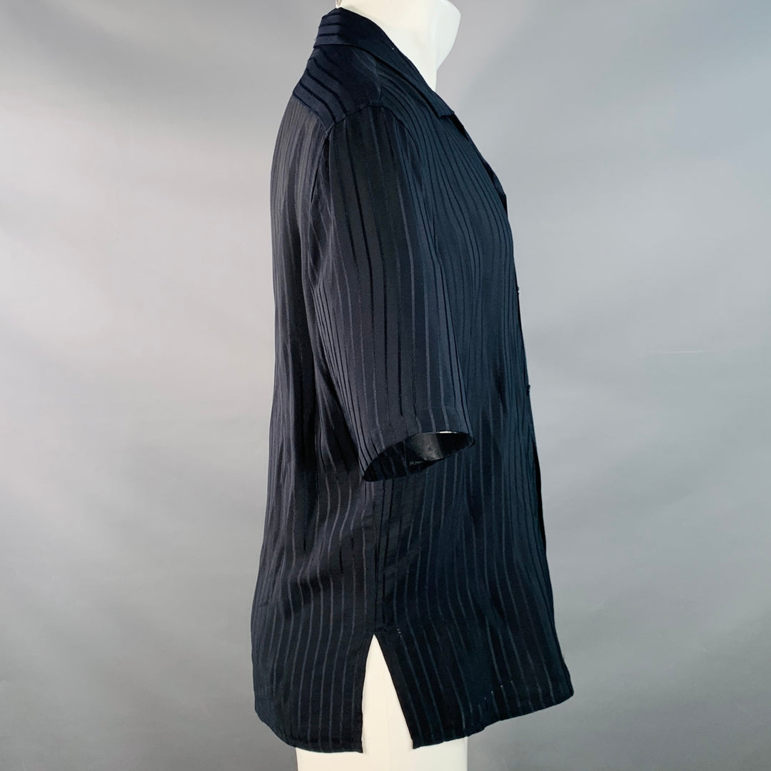 SAINT LAURENT Size S Navy Stripe Silk Camp Short Sleeve Shirt