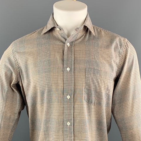 HARTFORD Size M Navy & Gold Glenplaid Cotton Button Up Long Sleeve Shirt
