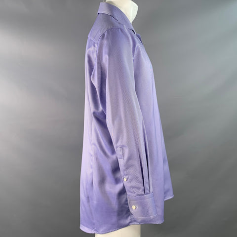 ETON Size M Blue White Diagonal Stripe Cotton Curved Cutaway Long Sleeve Shirt