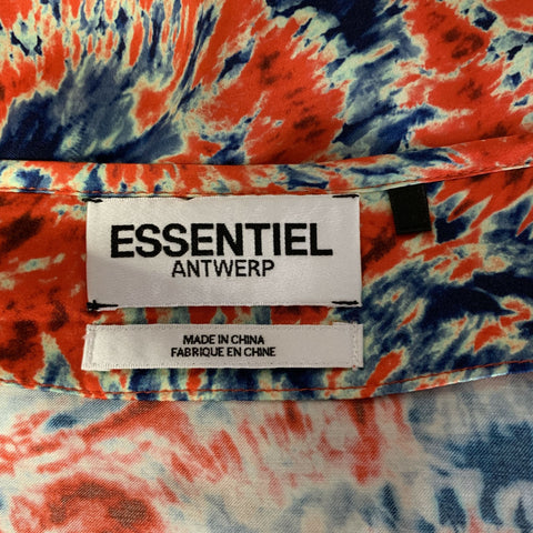 ESSENTIEL ANTWERP Size 6 Orange Blue Viscose Blend Tie Dye Mid-Calf Skirt
