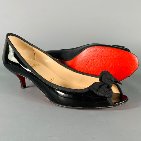 CHRISTIAN LOUBOUTIN Size 6.5 Black Bow Kitten Heels Pumps