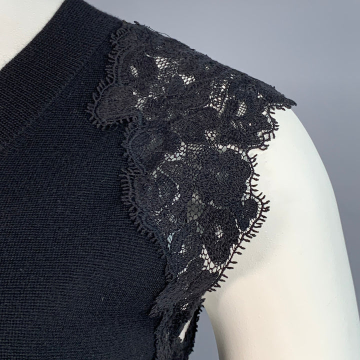CHLOE Size L Black Wool Lace Trim Sleeveless Crew Neck Casual Top