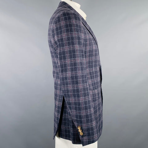 SARTORIA PARTENOPEA Size 42 Grey Purple Plaid Wool Cashmere Sport Coat