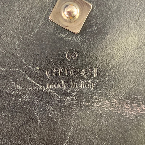 GUCCI Black Silver Canvas Leather Monogram Keyring Wallet