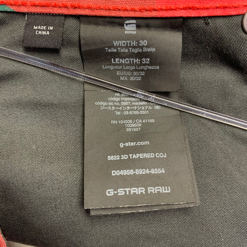 G-STAR By PHARRELL SS17 Size 30 Elwood X25 Red Green Batik Cotton Tapered Casual Pants
