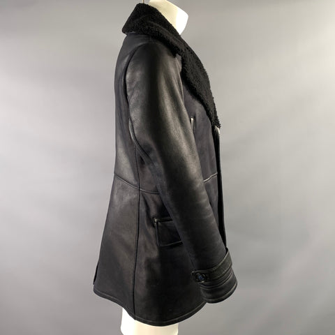 KITON Chest Size 40 Size 40 Black Leather Button Up Coat