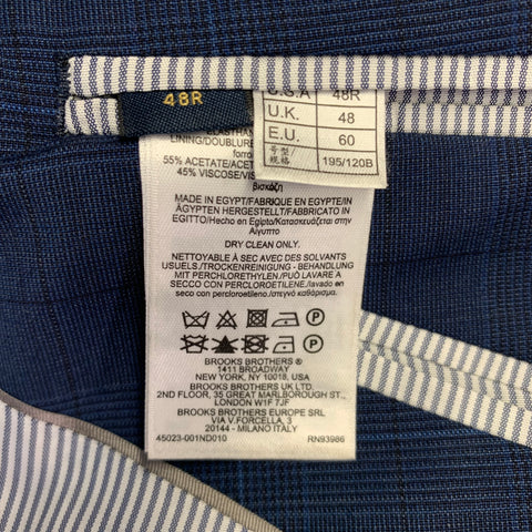 BROOKS BROTHERS Size 48 Navy Blue Plaid Wool Blend Regent Fit Sport Coat