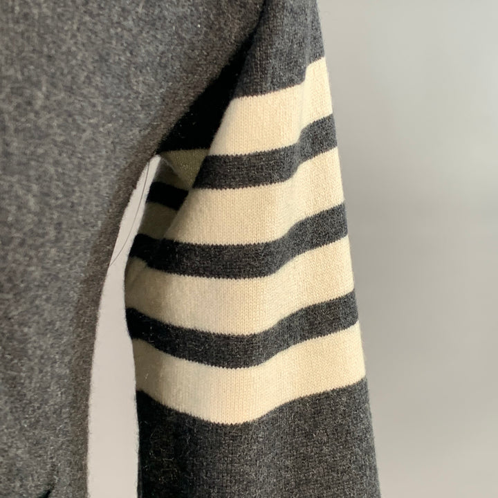 THOM BROWNE Size L White Charcoal 4 Bar Stripe Cashmere Two Pockets Cardigan