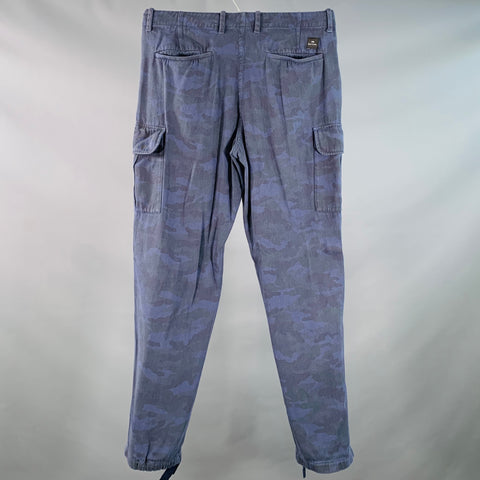 Pantalon cargo décontracté PS by PAUL SMITH taille 30, camouflage bleu-gris, braguette zippée
