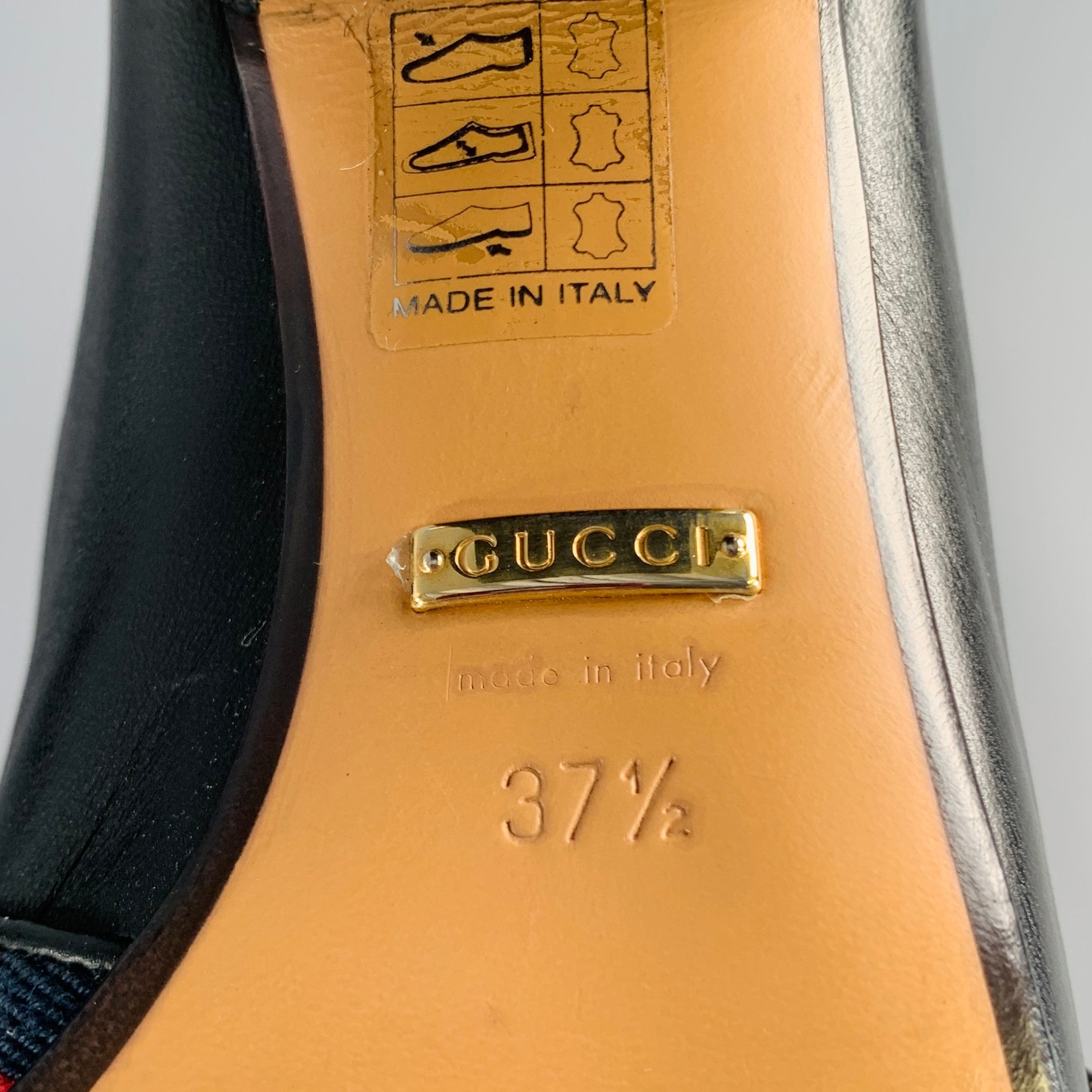 GUCCI Size 7.5 Marmont Black Leather Pearls Chunky Heel Pumps