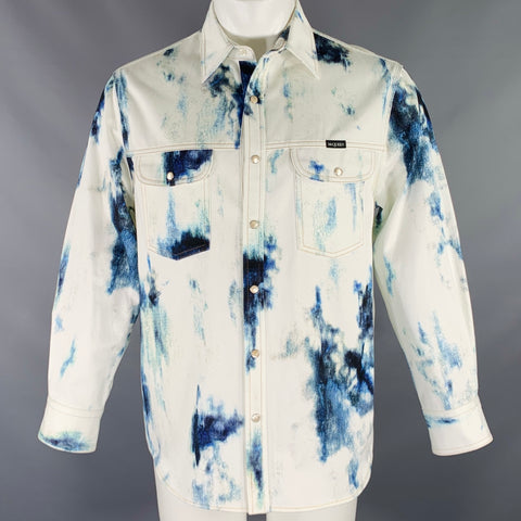 ALEXANDER MCQUEEN 2022 Size 40 White Blue Tie Dye Cotton Long Sleeve Shirt