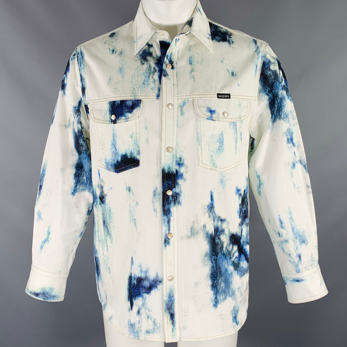 ALEXANDER MCQUEEN 2022 Size 40 White Blue Tie Dye Cotton Long Sleeve Shirt