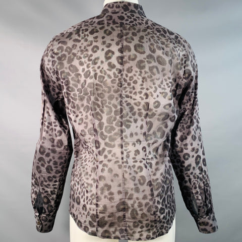 DRIES VAN NOTEN Size 40 Black Charcoal Animal Print Cotton Long Sleeve Shirt