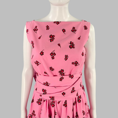 ERDEM Size 6 Pink Brown Cotton Blend Embroidered Sleeveless Long Dress